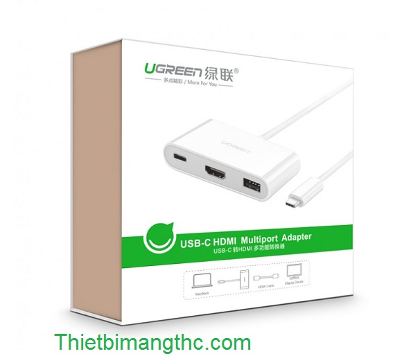 Cáp USB Type C To VGA, Lan 10/100Mbps, Hub USB 3.0 Ugreen 40378